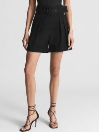 REISS OTTIA Tailored Belted Shorts Black ~ women’s smart summer wardrobe essentials