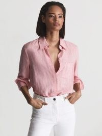 Reiss CAMPBELL Linen Shirt Pink – womens lightweight summer shirts
