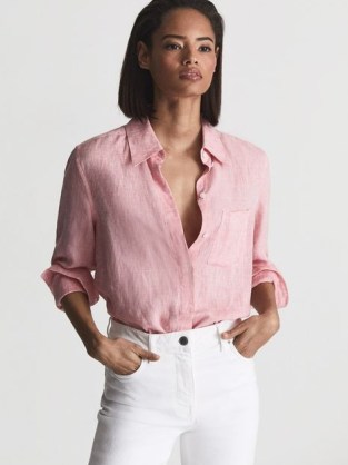 Reiss CAMPBELL Linen Shirt Pink – womens lightweight summer shirts