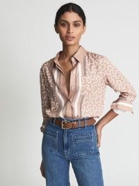 Reiss CAMILLA Printed Satin Shirt Coral – womens silky shirts