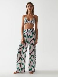 REISS DENNY Wide Leg Resort Trousers / chic poolside clothes / flowing beachwear / floaty beach bar fashion / summer vacation cover up / women’s semi sheer lightweight pants