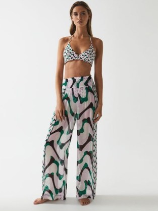 REISS DENNY Wide Leg Resort Trousers / chic poolside clothes / flowing beachwear / floaty beach bar fashion / summer vacation cover up / women’s semi sheer lightweight pants
