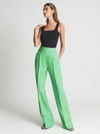 REISS GRACEY Wide Leg Tailored Trousers Green ~ women’s vibrant summer clothes