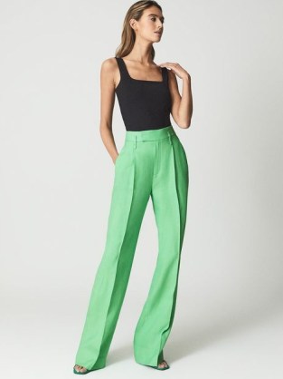 REISS GRACEY Wide Leg Tailored Trousers Green ~ women’s vibrant summer clothes - flipped