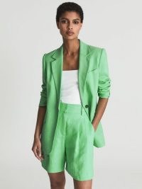 REISS GRACEY Single Breasted Blazer Green ~ women’s vibrant linen blend blazers ~ womens bright summer jackets