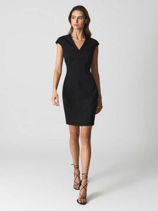 REISS HAYES Cap Sleeve Tailored Dress Black ~ chic understated LBD ~ women’s occasion dresses ~ womens evening wardrobe essentials - flipped