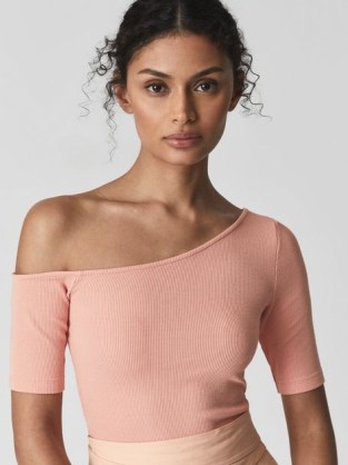 REISS OLIVE Off Shoulder Asymmetric Top Pink - flipped