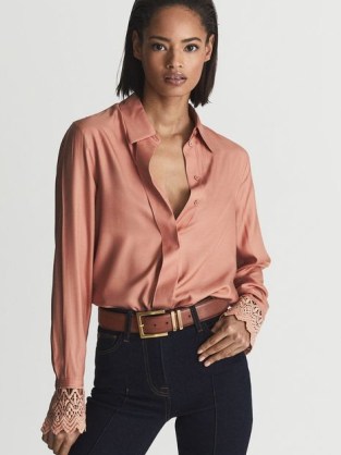 Reiss ZANDRA Lace Cuff Shirt Blouse Pink – womens feminine shirts