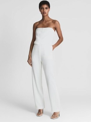 REISS JANINE Bandeau Wide Leg Jumpsuit White / strapless jumpsuits / effortlessly stylish summer evening look - flipped
