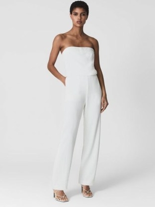 REISS JANINE Bandeau Wide Leg Jumpsuit White / strapless jumpsuits / effortlessly stylish summer evening look