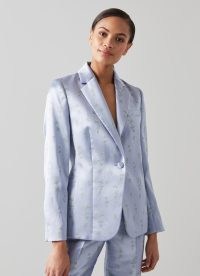 L.K. BENNETT Rosalind Blue Satin Floral Jacquard Jacket ~ luxe occasion jackets ~ summer event clothing