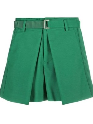 sacai pleated belted shorts emerald green - flipped