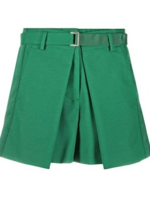 sacai pleated belted shorts emerald green