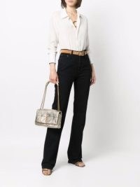 Saint Laurent logo-plaque quilted shoulder bag in gold-tone leather | metallic designer bags | luxe chain strap handbags