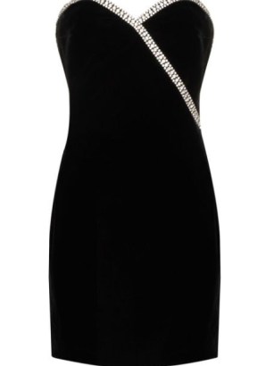 Black velvet crystal-embellished mini dress | strapless LBD | designer party clothes