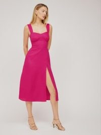Reformation Seaside Linen Dress in Corvette ~ pink sleeveless split hem dresses ~ summer clothes with sweetheart neckline