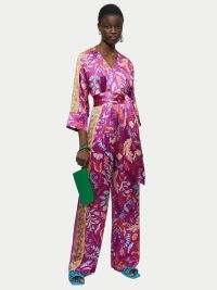 JIGSAW Silk Sunkissed Floral Jumpsuit Pink / luxe tie waist occasion jumpsuits / women’s summer event clothes
