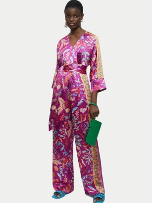 JIGSAW Silk Sunkissed Floral Jumpsuit Pink / luxe tie waist occasion jumpsuits / women’s summer event clothes - flipped