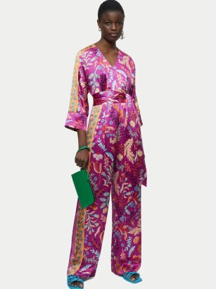 JIGSAW Silk Sunkissed Floral Jumpsuit Pink / luxe tie waist occasion jumpsuits / women’s summer event clothes