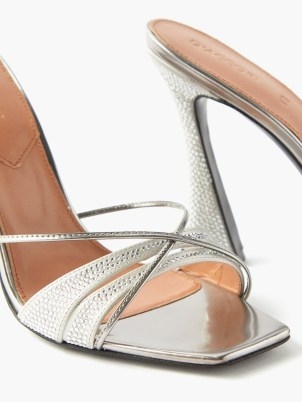 D’ACCORI Lust square-toe crystal and metallic-leather mules ~ glamorous silver mule sandals ~ sculptural high heels - flipped
