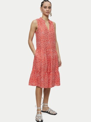 JIGSAW Star Leaf Printed Linen Dress Red / sleeveless tiered hem summer dresses