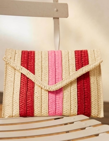 Boden Striped Envelope Clutch / woven straw and raffia summer bags - flipped