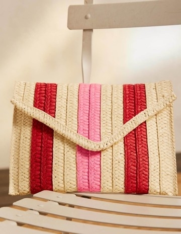 Boden Striped Envelope Clutch / woven straw and raffia summer bags