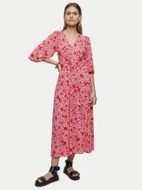 JIGSAW Sweetpea Jersey Tie Front Midi Dress Pink ~ floral print V-neck dresses