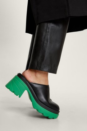 Swirl Detail Chunky Sole Mules – green and black colour block shoes - flipped
