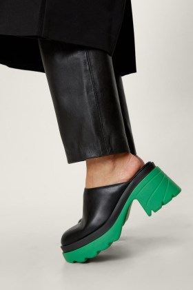 Swirl Detail Chunky Sole Mules – green and black colour block shoes
