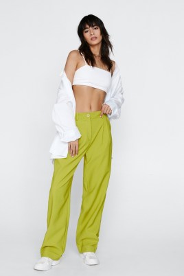 NASTY GAL Tailored High Waisted Turn Up Hem Trousers Green - flipped