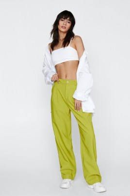 NASTY GAL Tailored High Waisted Turn Up Hem Trousers Green