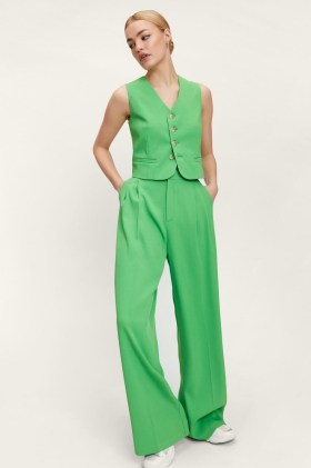 NASTY GAL Tailored High Waisted Wide Leg Pants ~ women’s green smart-casual trousers - flipped