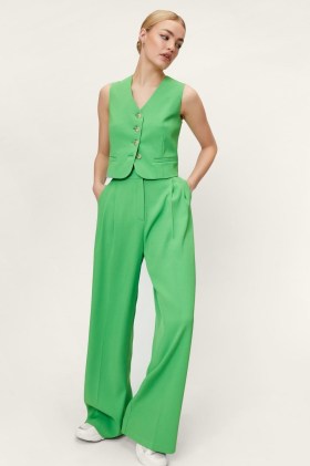 NASTY GAL Tailored High Waisted Wide Leg Pants ~ women’s green smart-casual trousers