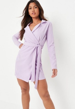 MISSGUIDED tall lilac jersey belted blazer dress ~ long sleeved tie waist wrap over dresses
