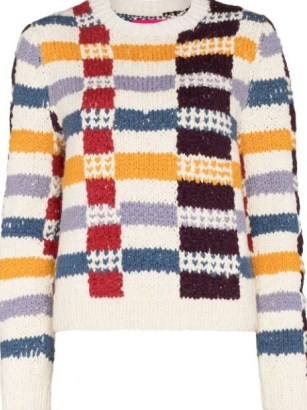 The Elder Statesman Vibrant Plaid organic cotton jumper | womens multicoloured checked pattern crew neck jumpers - flipped