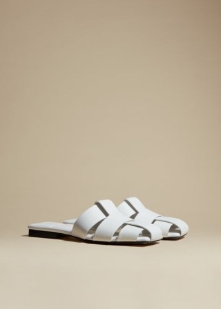 KHAITE THE PERRY SANDAL in White Leather / square toe fisherman style sandals / chic slip on summer shoes - flipped