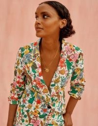 Boden Thea Tailored Linen Blazer Multi Exotic Paradise ~ women’s bold print blazers ~ womens floral and animal printed summer jackets