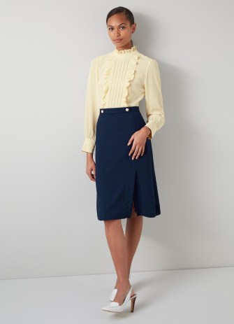 L.K. BENNETT Tish Cream Silk and Navy Crepe Dress ~ ruffled ladylike clothing
