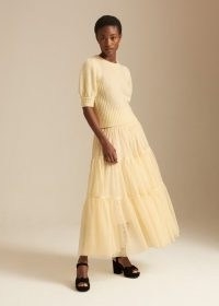 me and em Tulle Tiered Maxi Skirt in Soft Lemon | yellow sheer net overlay skirts | women’s feminine look clothes