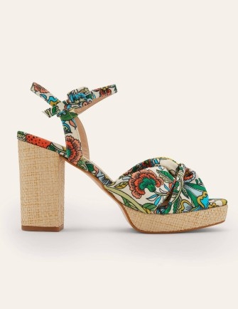 Boden Twist Front Platform Sandals Ivory, Tropic Meadow / chunky block heel platforms / floral print summer shoes - flipped
