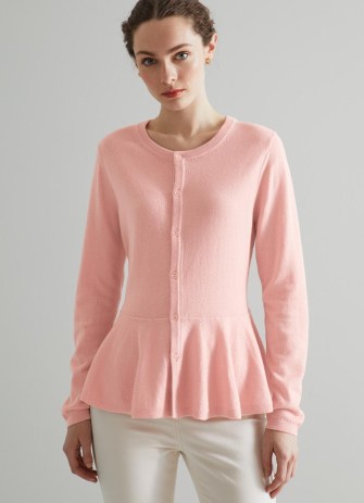 L.K. BENNETT Valerie Pink Wool-Cotton Peplum Cardigan ~ feminine knits ~ tiered ruffle hem cardigans - flipped