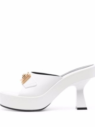 Versace Medusa Biggie mules – white mule sandals – sculptural heels