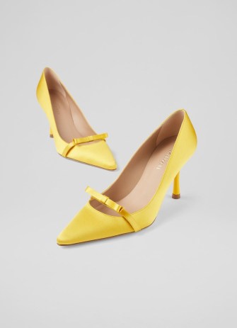 L.K. BENNETT Viola Yellow Satin Bow Front Courts ~ summer occasion court shoes - flipped
