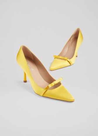 L.K. BENNETT Viola Yellow Satin Bow Front Courts ~ summer occasion court shoes
