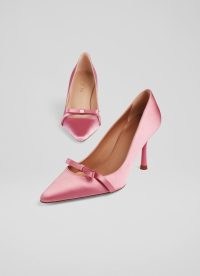 L.K. BENNETT Viola PinkSatin Bow Front Courts ~ feminine pointed toe court shoes ~ luxe stiletto heel occasion shoes ~ pretty summer event footwear