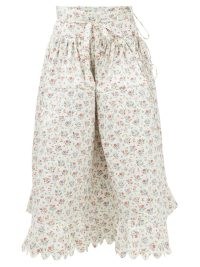 HORROR VACUI Chloe floral-print scalloped-edge cotton skirt | women’s white printed cotton tie waist skirts | womens voluminous summer clothes | clothing with volume