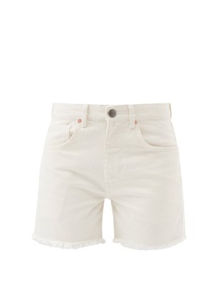 RAEY Comet mid-rise organic-cotton denim shorts – casual holiday clothes – women’s essential summer wardrobe clothing – womens ivory raw hem shorts