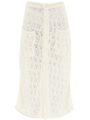 LE KASHA Feuillage crochet linen midi skirt – sheer white summer skirts - flipped