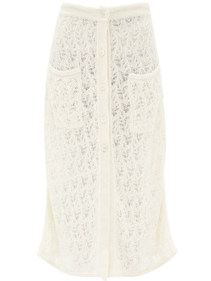 LE KASHA Feuillage crochet linen midi skirt – sheer white summer skirts
